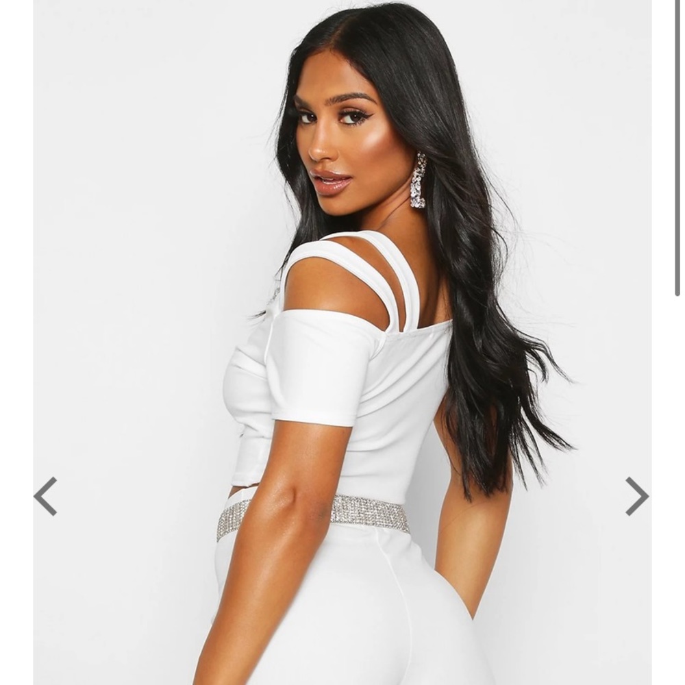 Crepe Cold Shoulder Crop Top White